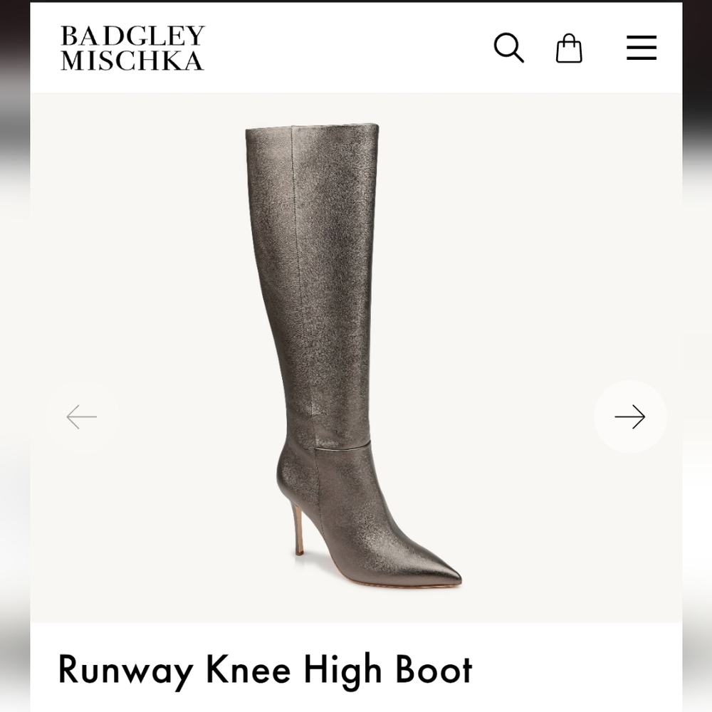 Badgley Mischka Metallic/Pewter Knee-High Leather Heeled Boots Size 8